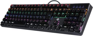 【HP GK320 青軸のレビュー】安いフルサイズメカニカルゲーミングキーボード。シンプル設計でキータッチも軽くて使いやすい。発光(ライティング)パターンも多いです。